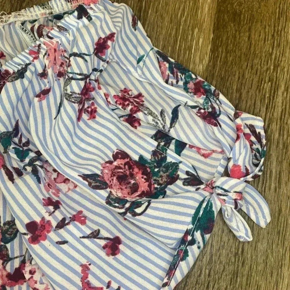 Womens Pink Rose Blue Floral Blouse - L - Picture 3 of 6